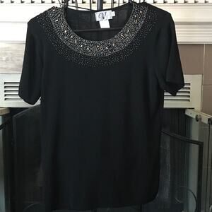 EUC beautifully embellished black top
